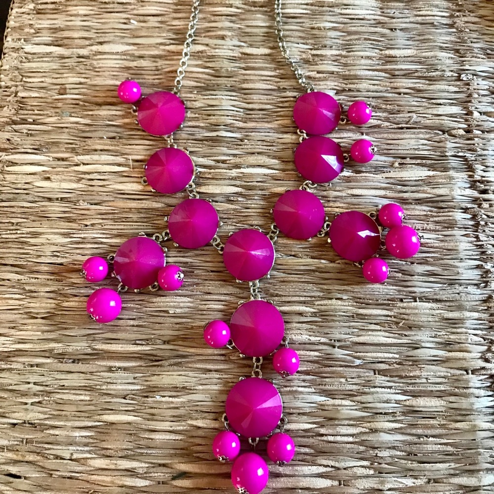 Hot pink bauble necklace on gold chain